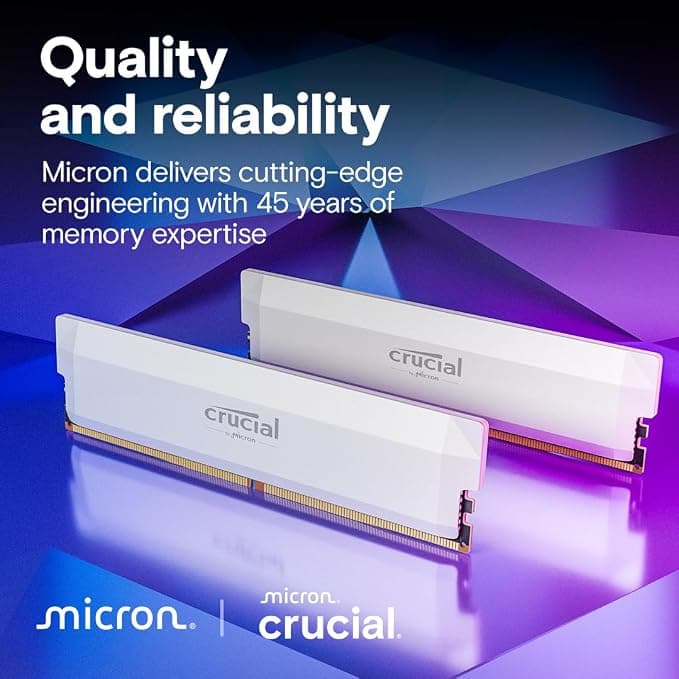 Crucial Pro DDR5 RAM 32GB Kit (2x16GB) 6000MHz CL36, Overclocking Gaming Memory, Intel XMP 3.0 / AMD EXPO, Computer Memory (PC) DDR5 32GB RAM, White - CP2K16G60C36U5W 3