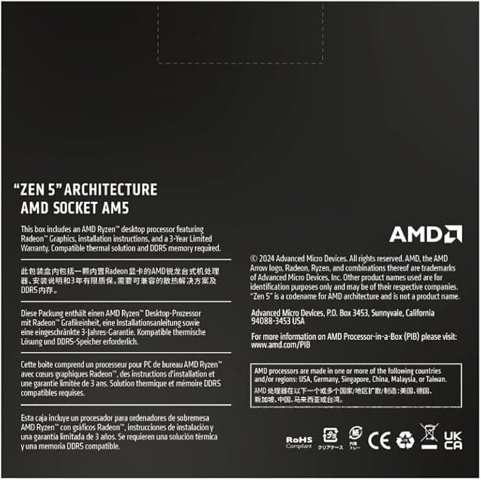 AMD Ryzen 7 9700X Processor, 8 Cores/16 Unbridled Threads, Zen Architecture 5, 40MB L3 Cache, 65W TDP, Up to 5.5 GHz Frequency Boost, Socket AM5, DDR5 & PCIe 5.0, No Fan 3