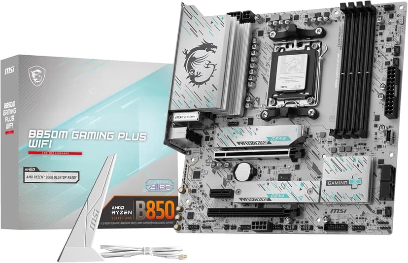 MSI B850M GAMING PLUS WiFi Motherboard, mATX-Supports AMD Ryzen 9000/8000/7000 Processors, AM5-DDR5 Memory Boost 8200+ MT/s (OC), PCIe 5.0 x16 & 4.0 x4, M.2 Gen5, Wi-Fi 7, 5G LAN