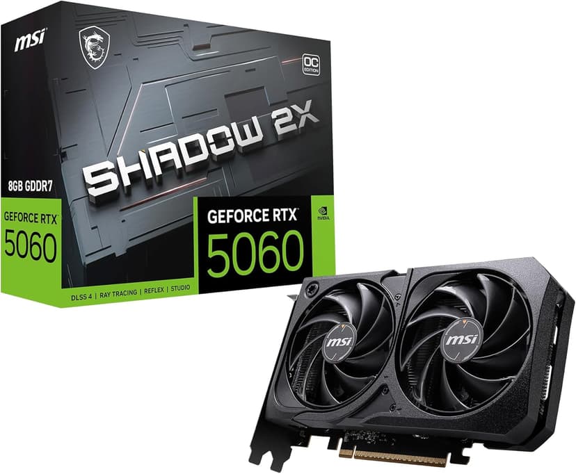 MSI GeForce RTX 5060 8G SHADOW 2X OC Graphics Card-8GB GDDR7 (28Gbps/128-bit), PCIe 5.0-HDMI, 3 x DisplayPort 2.1b