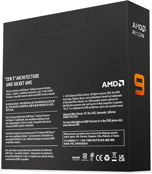 AMD Ryzen 9 9950X Processor, 16 Cores/32 Unbridled Threads, Zen Architecture 5, 80MB L3 Cache, 170W TDP, Up to 5.7GHz Frequency Boost, Socket AM5, DDR5 & PCIe 5.0, No Fan 2