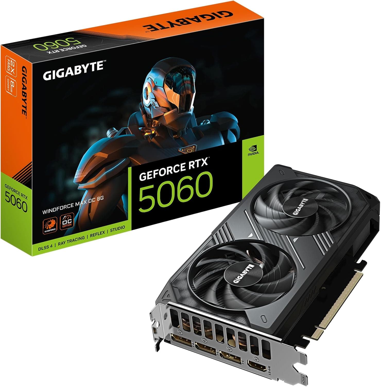 Gigabyte GeForce RTX 5060 WINDFORCE MAX OC 8G Graphics Card - 8GB GDDR7, 128bit, PCI-E 5.0, 2512MHz Core Clock, 3 x DP, 1 x HDMI, NVIDIA DLSS 4, GV-N5060WF2MAX OC-8GD