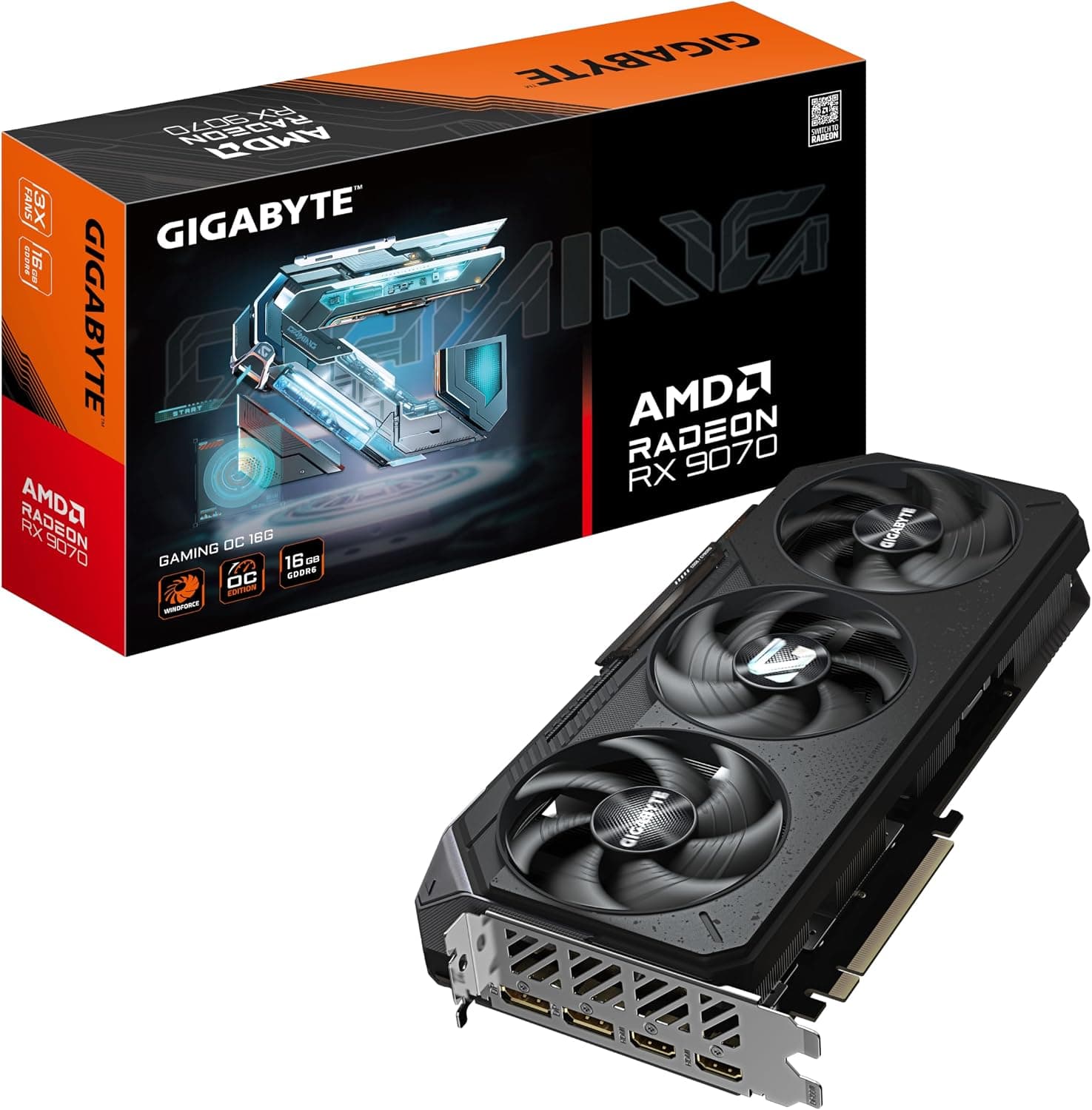Gigabyte Radeon RX 9070 Gaming OC 16G Graphics Card - 16 GB GDDR6, 256 Bit, PCI-E 5.0, 2700 MHz Core Frequency, 2 x DisplayPort, 2 x HDMI, GV-R9070GAMING OC-16GD