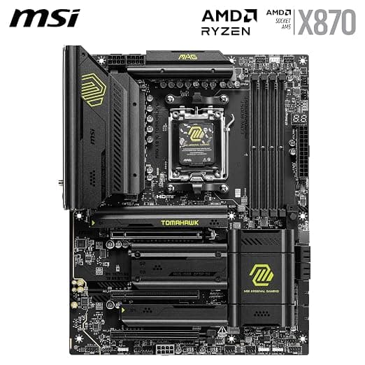 MSI MAG X870 TOMAHAWK WIFI Motherboard, ATX - Supports AMD Ryzen 9000/8000 / 7000 Processors, AM5-80A SPS VRM, DDR5 Memory Boost 8400+MT/s (OC), PCIe 5.0 x16 & 4.0 x16, M.2 Gen5, Wi-Fi 7, 5G LAN 2