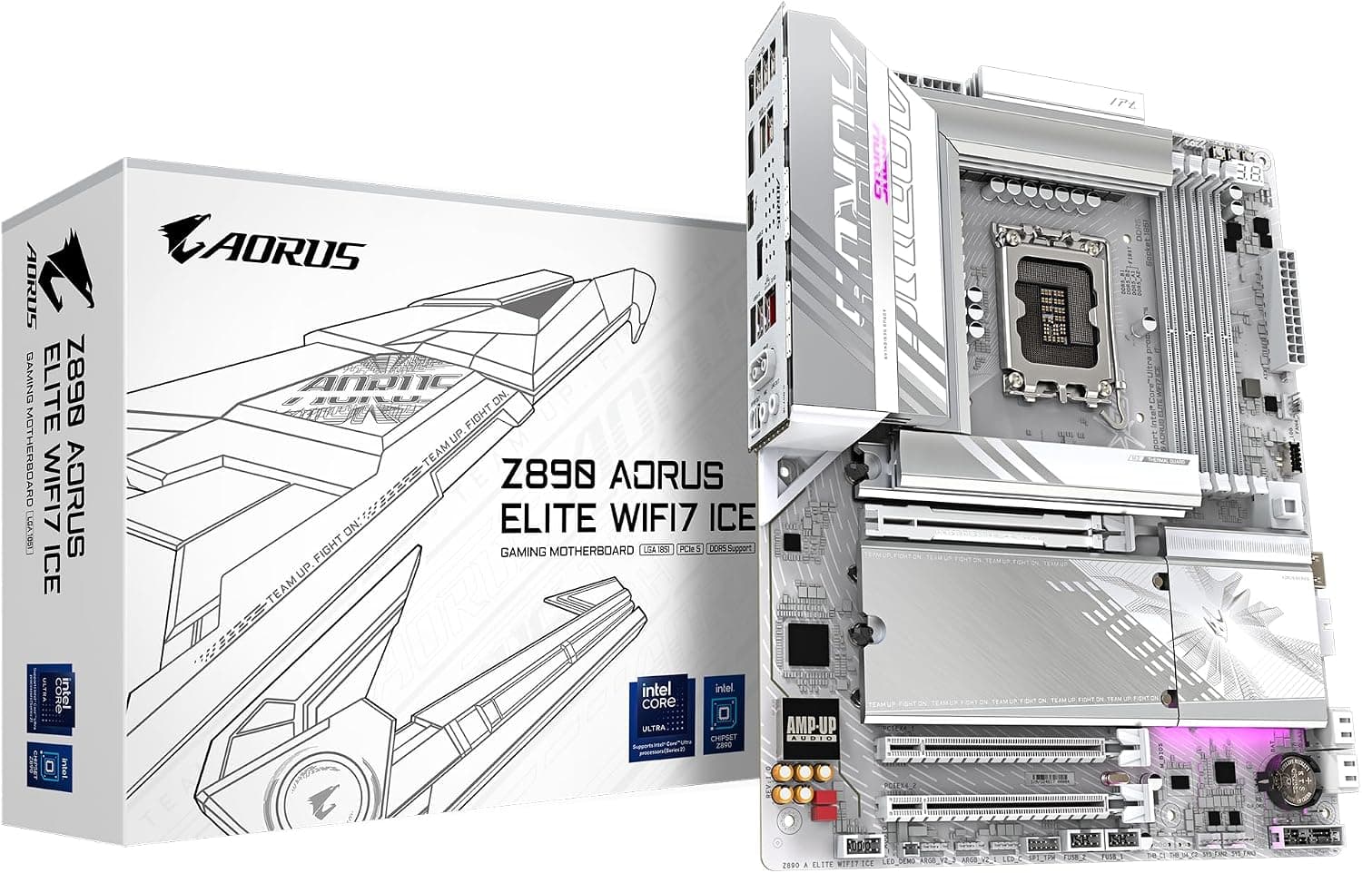 GIGABYTE Z890 AORUS ELITE WIFI7 ICE Motherboard - Supports Intel Core Ultra (Series 2) CPUs, 16+1+2 phases VRM, up to 8800MHz DDR5 (OC), 1xPCIe 5.0 + 3xPCIe 4.0, Wi-Fi 7, 2.5GbE LAN, Thunderbolt 4
