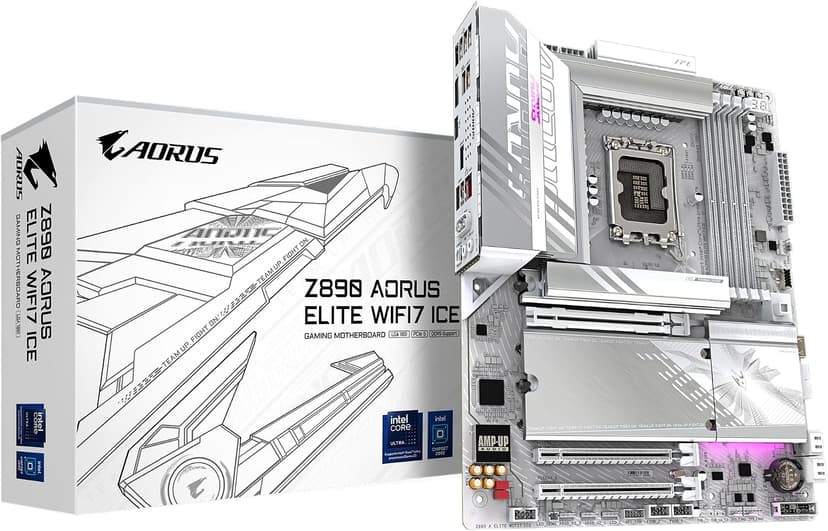 GIGABYTE Z890 AORUS ELITE WIFI7 ICE Motherboard - Supports Intel Core Ultra (Series 2) CPUs, 16+1+2 phases VRM, up to 8800MHz DDR5 (OC), 1xPCIe 5.0 + 3xPCIe 4.0, Wi-Fi 7, 2.5GbE LAN, Thunderbolt 4