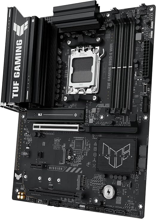 ASUS TUF Gaming B850-E WiFi, AMD ATX Motherboard, 8+2+1 Power Stages, DDR5 Slot, PCIe 5.0 Ready, 3 M.2 Slots, WiFi 6E, Ethernet Realtek 2.5Gb, USB-C 20Gbps, BIOS Flashback and Aura Sync 4