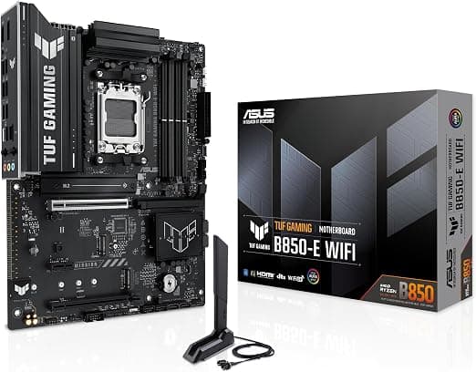 ASUS TUF Gaming B850-E WiFi, AMD ATX Motherboard, 8+2+1 Power Stages, DDR5 Slot, PCIe 5.0 Ready, 3 M.2 Slots, WiFi 6E, Ethernet Realtek 2.5Gb, USB-C 20Gbps, BIOS Flashback and Aura Sync