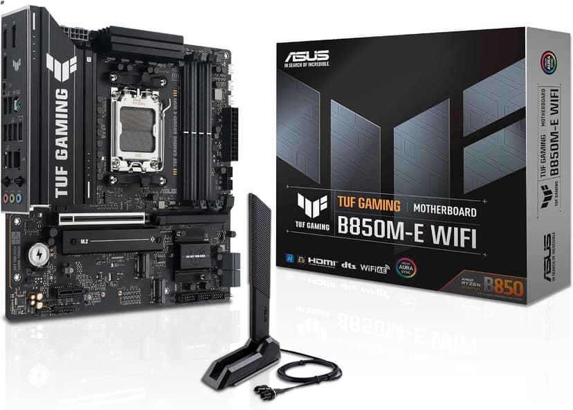 ASUS TUF Gaming B850M-E WiFi, AMD Micro-ATX Motherboard, 8+2+1 Power Stages, DDR5 Slot, PCIe 5.0, 3 M.2 Slots, 6E, Ethernet Realtek 2.5Gb, USB-C 10Gbps, BIOS Flashback and Aura Sync