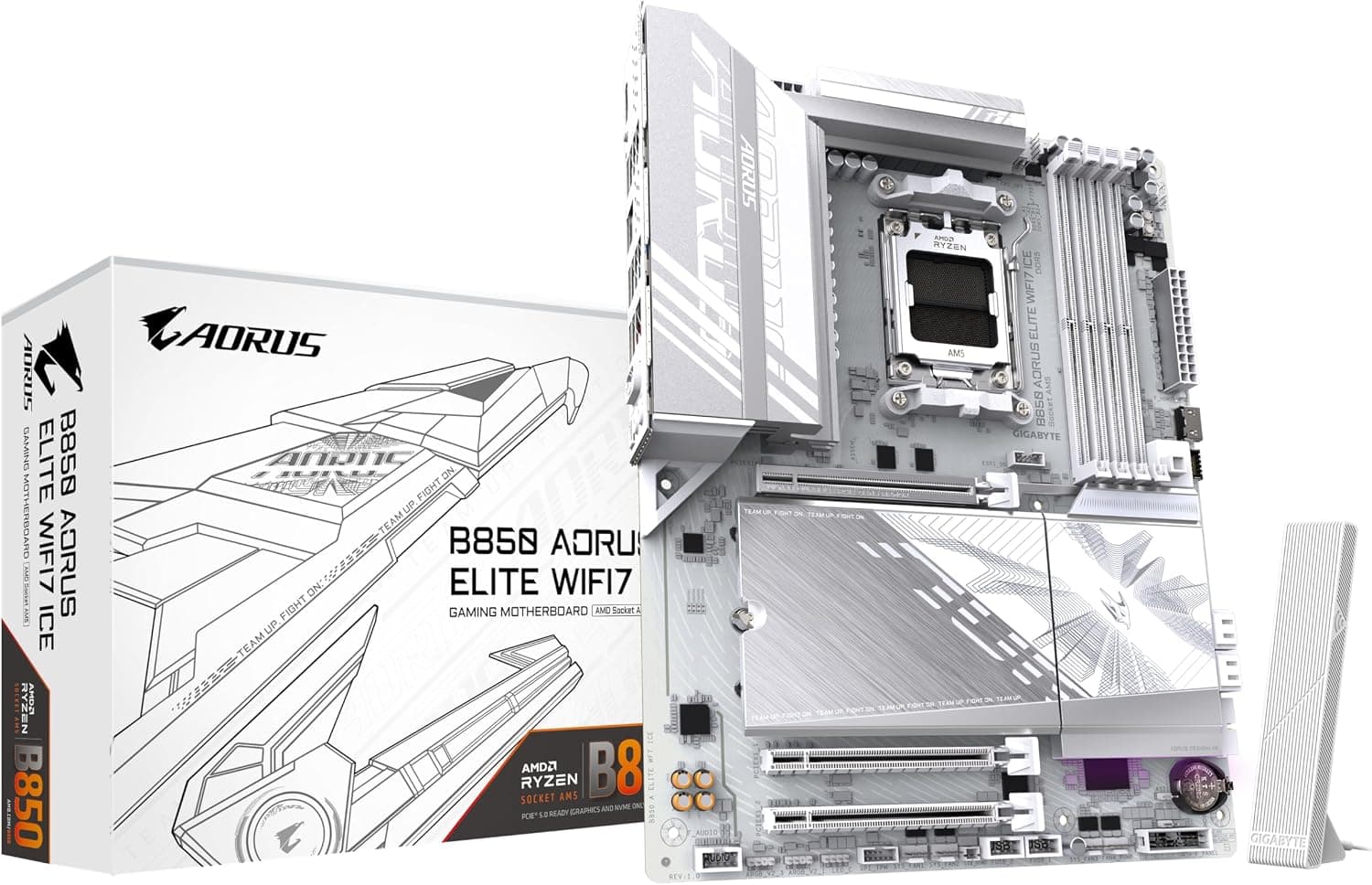 GIGABYTE B850 AORUS ELITE WIFI7 ICE Motherboard - AMD Ryzen 9000 Series CPUs, 12+2+1 Phases Digital VRM, up to 8200MHz DDR5 (OC), 1xPCIe 5.0 + 2xPCIe 4.0 M.2, 2.5 LAN, WIFI 7, USB 3.2 Gen 2x2