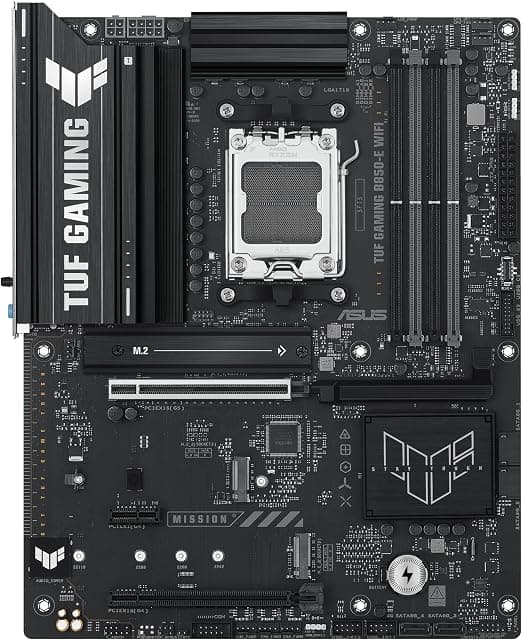 ASUS TUF Gaming B850-E WiFi, AMD ATX Motherboard, 8+2+1 Power Stages, DDR5 Slot, PCIe 5.0 Ready, 3 M.2 Slots, WiFi 6E, Ethernet Realtek 2.5Gb, USB-C 20Gbps, BIOS Flashback and Aura Sync 2