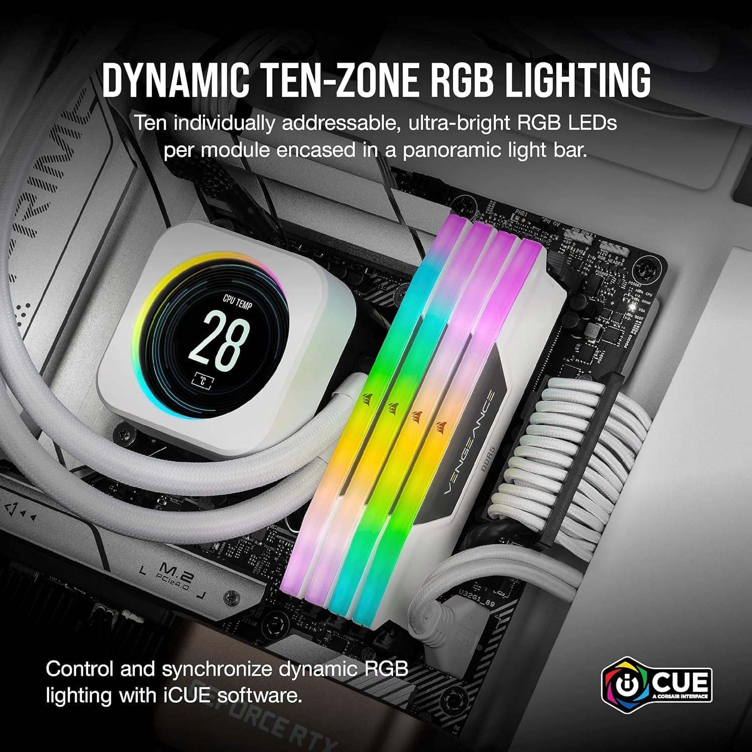 CORSAIR VENGEANCE RGB DDR5 RAM 32GB (2x16GB) Up to 6000MHz CL36 Intel XMP iCUE Compatible Computer Memory - White (CMH32GX5M2E6000C36W) 3