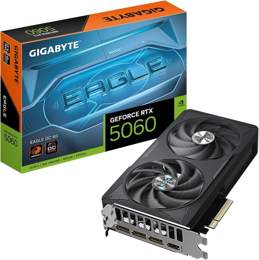 Gigabyte GeForce RTX 5060 EAGLE OC 8G Graphics Card - 8GB GDDR7, 128bit, PCI-E 5.0, 2550 MHz Core Clock, 3 x DisplayPort, 1 x HDMI, GV-N5060EAGLE OC-8GD